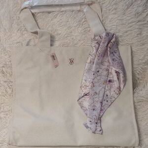 Victoria's Secret Cream Tote with Floral Scarf